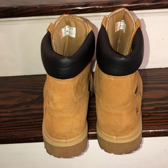 TIMBERLAND PRO Wheat Genuine Leather Premium Waterproof Hiking Boots 6” Sz 12 - Picture 10 of 13